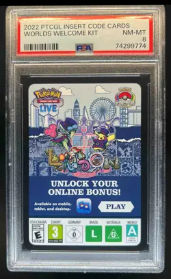 2022 PTCGL Pokemon Insert Code Cards Worlds Welcome Kit PSA 8 - Image 1
