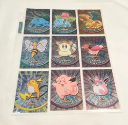 TOPPS Pokemon FOIL 9 CARDS ~ # 1 2 6 15 20 21 26 35 40 ~ 1999 TV Edit BLACK LOGO - Image 1