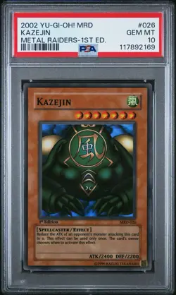 2002 Yu-Gi-Oh! Kazejin Metal Raiders MRD 1st Edition Super Rare PSA 10 - Image 1