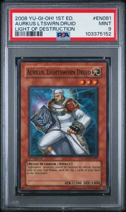 2008 Yu-Gi-Oh! Aurkus, Lightsworn Druid LODT 1st Edition Super Rare PSA 9 - Image 1