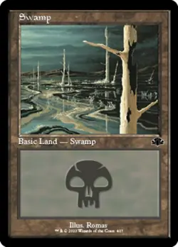 1 x Swamp (407) - Foil - Retro Frame - Dominaria Remastered - Light Play - MTG - Image 1