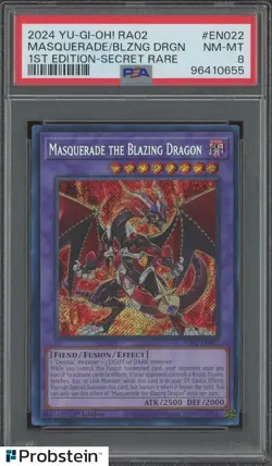 2024 YU-GI-OH RA02 Masquerade Blazing Dragon 1St Ed. SECRET RARE Holo PSA 8 - Image 1