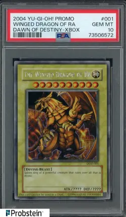 2004 Yu-Gi-Oh! Promo Dawn of Destiny Xbox #001 Winged Dragon of RA PSA 10 GEM MT - Image 1
