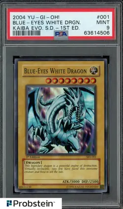 2004 Yu-Gi-Oh! Kaiba Evo. S.D. 1st Edition #001 Blue-Eyes White Dragon PSA 9 - Image 1