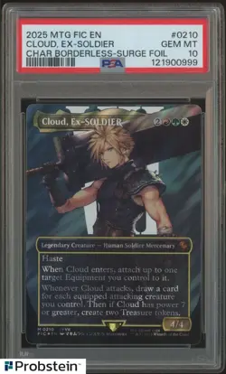 2025 MTG Final Fantasy Borderless Surge Foil 0210 Cloud Ex-Soldier PSA 10 GEM MT - Image 1