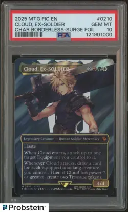 2025 MTG Final Fantasy Borderless Surge Foil 0210 Cloud Ex-Soldier PSA 10 GEM MT - Image 1