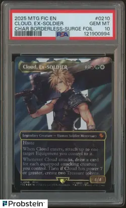2025 MTG Final Fantasy Borderless Surge Foil 0210 Cloud Ex-Soldier PSA 10 GEM MT - Image 1