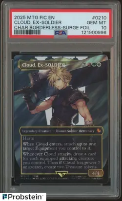 2025 MTG Final Fantasy Borderless Surge Foil 0210 Cloud Ex-Soldier PSA 10 GEM MT - Image 1