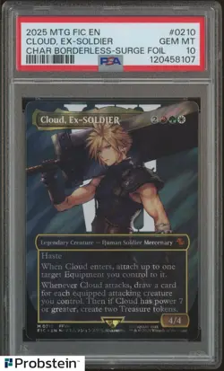 2025 MTG Final Fantasy Borderless Surge Foil 0210 Cloud Ex-Soldier PSA 10 GEM MT - Image 1