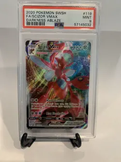 POKEMON 2020 Darkness Ablaze Full Art SCIZOR Vmax #119 PSA 9 Mint RARE - Image 1
