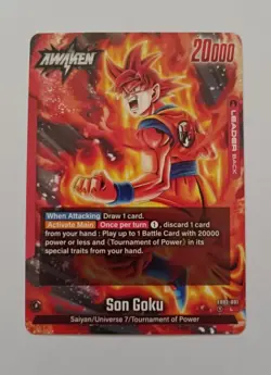 DBS Dragon Ball Fusion World FB02-001 Son Goku Leader Trading Card - Image 1
