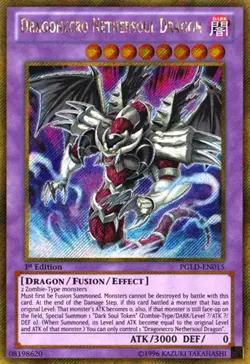 Yugioh! LP Dragonecro Nethersoul Dragon - PGLD-EN015 - Gold Secret Rare - 1st Ed - Image 1