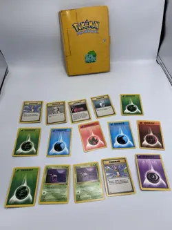 Vintage 1999 Pokemon Card Lot w/ Yellow Bulbasaur Binder Trainer Energy Grimer - Image 1
