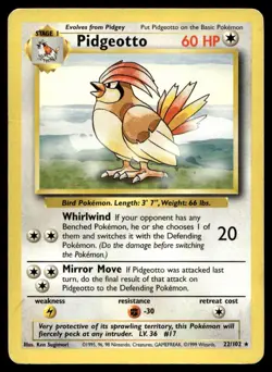 Pigeotto 22/102 Pokemon Card Base Set Rare 60 HP Lightly Played T5 - Image 1