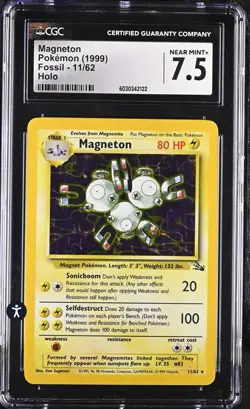 Pokemon Fossil 11/62 Magneton 1999 Lightning Holo Rare CGC 7.5 NEAR MINT+ - Image 2