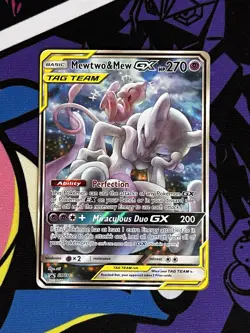 2019 Pokemon Mewtwo & Mew GX SM191 black star promo tag team alt art - Image 1