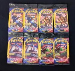Pokemon Sword Shield Base Set Long Tab Mini 3-card Booster Pack (Lot of 8) - Image 1