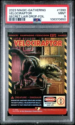 2023 MTG SECRET LAIR DROP FOIL #1390 VELOCIRAPTOR PSA 9 - Image 1