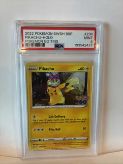 2022 POKEMON BLACK STAR PROMO SWSH234 PIKACHU-HOLO POKEMON GO TINS - PSA 9 - Image 1