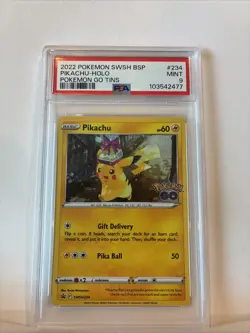 2022 POKEMON BLACK STAR PROMO SWSH234 PIKACHU-HOLO POKEMON GO TINS - PSA 9 - Image 2