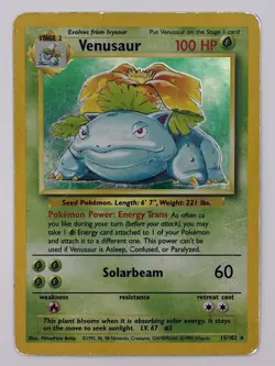 Pokemon TCG Venusaur Base Set Holo Unlimited Rare Card 15/102 1999 - Image 1