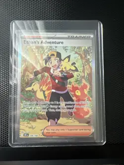 Pokemon TCG Destined Rivals Ethan's Adventure Full Art Trainer Card 236/182 Sir - Image 1