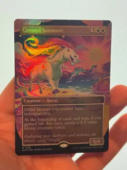 1X FOIL Crested Sunmare BORDERLESS MINT MTG Magic Secret Lair '90s Horse EDH - Image 1