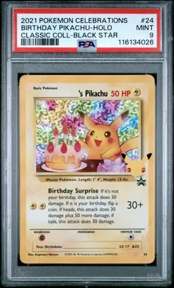 Pokemon PSA 9 Pikachu Birthday celebrations 2021 #24 Black Star Promo - Image 1