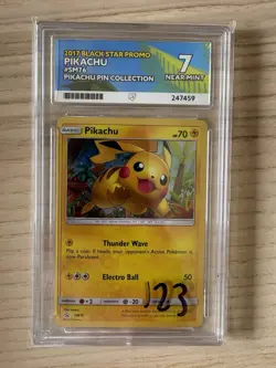 Pokemon TCG Pikachu 2017 Black Star Promo SM76 Ace Graded 7 NM - Image 1