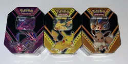 Pokemon TCG Pikachu, Eevee & Eternatus V Powers Tins (Lot Of 3) NEW SEALED - Image 1