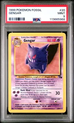 1999 POKEMON FOSSIL #20 GENGAR PSA 9 MINT - Image 1