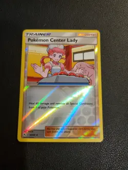 REVERSE HOLO Pokemon Sun Moon Hidden Fates Card Pokemon Center Lady 64/68 - Image 1