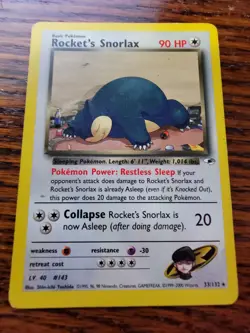 MP Rocket's Snorlax 033/132 Gym Heroes Pokemon Card - Image 1