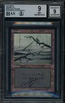 1993 Magic The Gathering BETA Swamp #296 Dan Frazier Signed BGS 9 AUTO 9 - Image 1