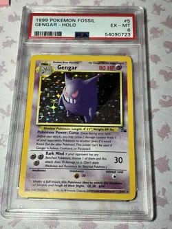 1999 Pokemon Fossil #5 Gengar - Holo Ex - Mt PSA 6 5/62 - Image 1