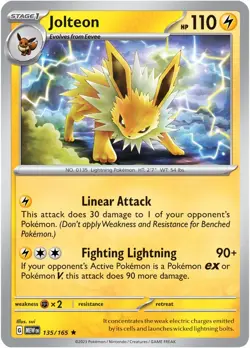 POKEMON: SCARLET & VIOLET- 151 (REVERSE HOLO) - JOLTEON 135/165 - Image 1