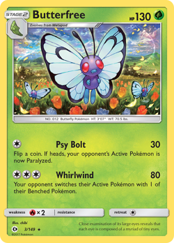 POKEMON Sun and Moon (Base Set) : REVERSE HOLO - BUTTERFREE 3/149 LP - Image 1
