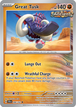 POKEMON SV TEMPORAL FORCES : REVERSE HOLO - GREAT TUSK 096/162 - Image 1