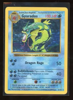 1999 Pokemon Game Base Set SHADOWLESS Gyarados 6/102 Holo Foil WOTC - Image 1