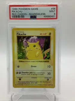 Pokemon PSA 9 MINT 1999 Pikachu Red Cheeks Shadowless Base Set Card - Image 1