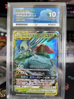 Pokemon TCG Card - Celebi & Venusaur GX Holo Tag Bolt #1 Graded Ace 10 Gem Mint - Image 1