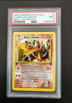 Blaine’s Charizard Holo Pokemon Card Gym Challenge 1st Edition PSA 9 MINT 2/132 - Image 1