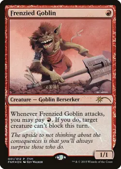MTG - FNM PROMO FOIL -M15: NM FRENZIED GOBLIN UNCOMMON 001/012 - Image 1