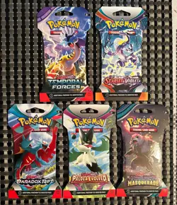 Lot Of 5 Pokemon TCG Sleeved Booster Packs Factory Sealed - Image 1