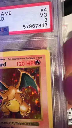 1st Edition PSA 3 Shadowless Charizard Base Set VG 4/102 Holo 1999 Pokemon - Image 3