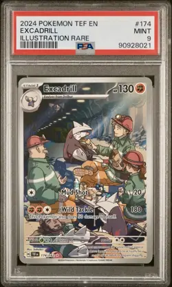 PSA 9 Excadrill Illustration Rare #174 2024 Pokemon Tef Temporal Forces 90928021 - Image 1
