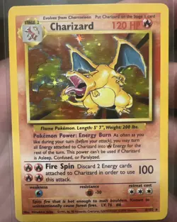 Base Set Holographic Charizard Pokemon Card #4/102 Moderately Played - Image 1