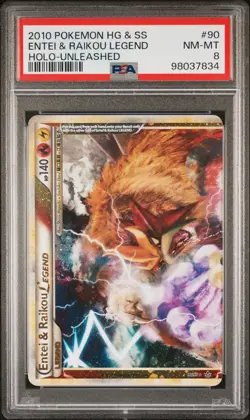 2010 POKEMON HEARTGOLD & SOULSILVER UNLEASHED ENTEI & RAIKOU LEGEND-HOLO PSA 8 - Image 1