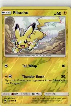 2017 SUN & MOON BURNING SHADOWS PIKACHU 40/147 REVERSE HOLO - Image 1