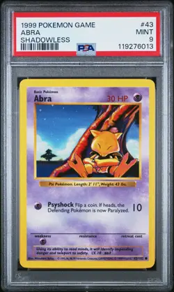 1999 POKEMON GAME BASE SET 43 ABRA SHADOWLESS PSA 9 MINT - Image 1